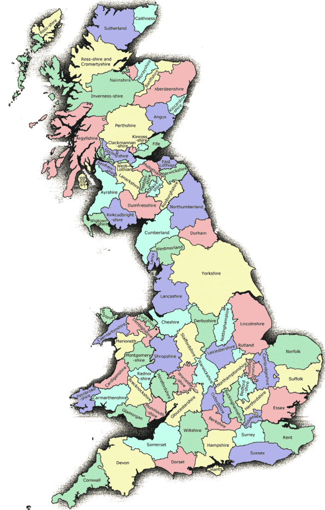UK Map showing boroughs and counties
